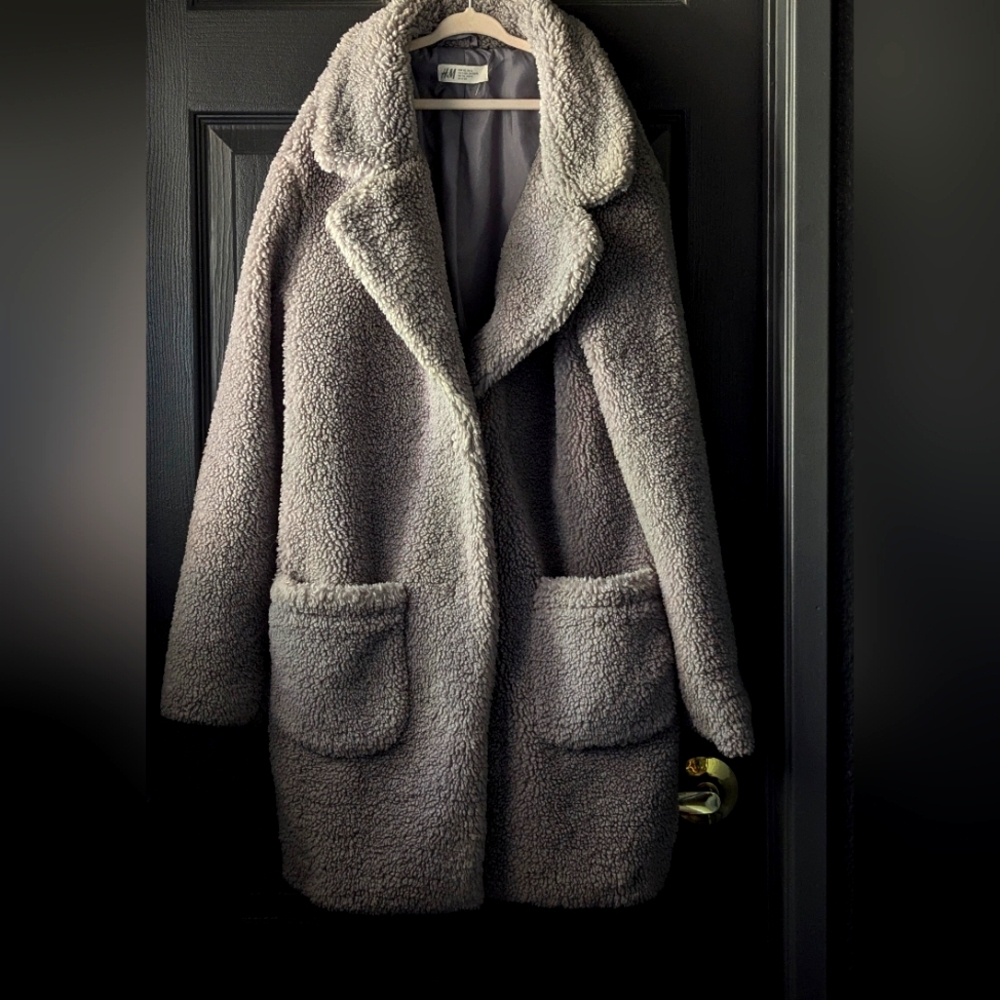 H&M Gray Teddy Jacket Plush Oversized Design